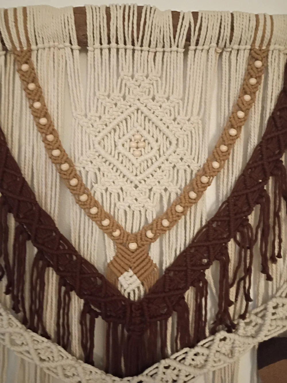 Large Boho Macrame Wall Hanging in Cream, Brown & Rust